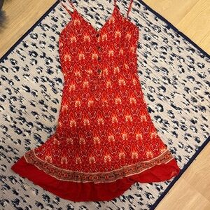 Red and Orange Floral Button-Down Top